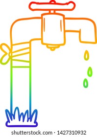 rainbow gradient line drawing of a cartoon old water tap