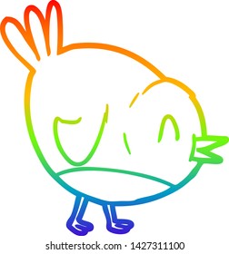 rainbow gradient line drawing of a cartoon robin bird