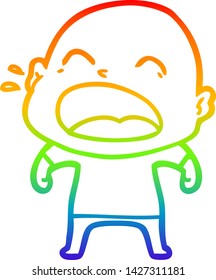 rainbow gradient line drawing of a cartoon shouting bald man