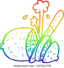 dibujo de una línea de gradiente de arco iris de un limón rebanado de dibujos animados