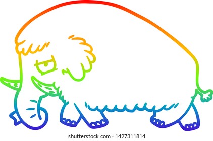 rainbow gradient line drawing of a cartoon mammoth
