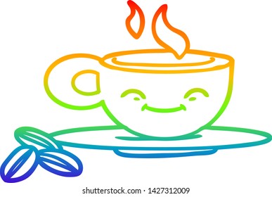 rainbow gradient line drawing of a cartoon espresso mug