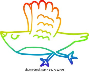 dibujo de línea de gradiente de arco iris de un pájaro de dibujos animados