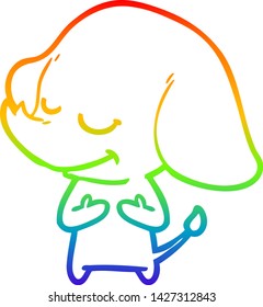 rainbow gradient line drawing of a cartoon smiling elephant