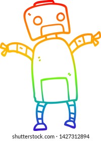 rainbow gradient line drawing of a cartoon robot dancing