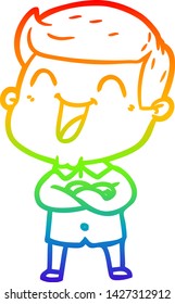 rainbow gradient line drawing of a cartoon man laughing