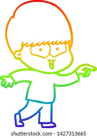 rainbow gradient line drawing of a cartoon happy boy