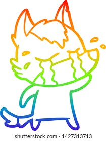 rainbow gradient line drawing of a cartoon crying wolf