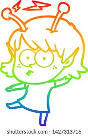 dibujo de una chica alienígena con gradiente de arco iris