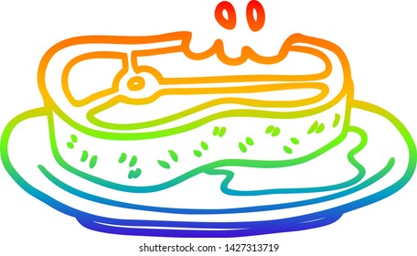 dibujo de una caricatura de carne bien cocida en gradiente arco iris