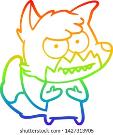 rainbow gradient line drawing of a cartoon grinning fox