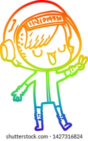 rainbow gradient line drawing of a cartoon astronaut woman