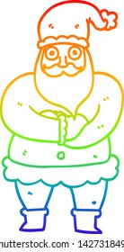rainbow gradient line drawing of a cartoon father christmas