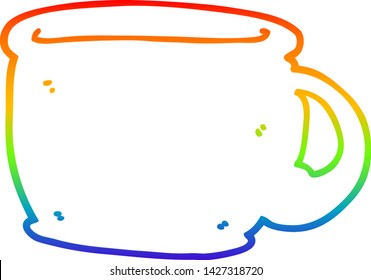 rainbow gradient line drawing of a cartoon coffee cup