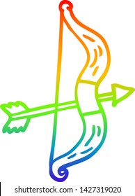 rainbow gradient line drawing of a cartoon bow and arrow