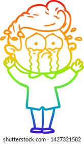 rainbow gradient line drawing of a cartoon crying man