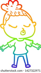 rainbow gradient line drawing of a cartoon calm woman