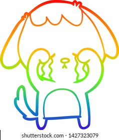 rainbow gradient line drawing of a cartoon crying dog