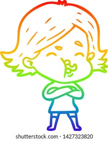 rainbow gradient line drawing of a cartoon girl pulling face