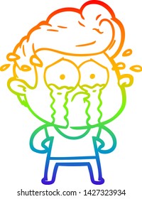 rainbow gradient line drawing of a cartoon crying man