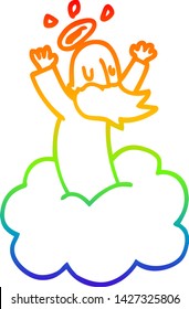 rainbow gradient line drawing of a cartoon god on cloud