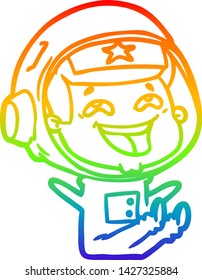 rainbow gradient line drawing of a cartoon laughing astronaut