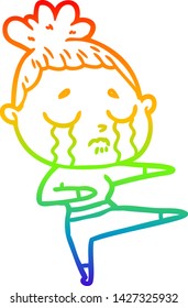 rainbow gradient line drawing of a cartoon crying woman dancing
