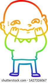 rainbow gradient line drawing of a cartoon nervous man