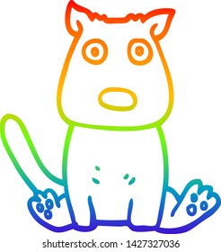 dibujo de una línea de degradado de arco iris de un perro tranquilo de dibujos animados