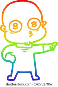 rainbow gradient line drawing of a cartoon weird bald spaceman
