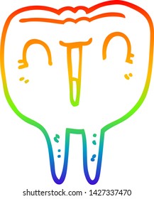 dibujo de línea de gradiente de arco iris de un diente feliz de caricatura
