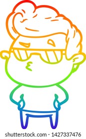 rainbow gradient line drawing of a cartoon cool guy