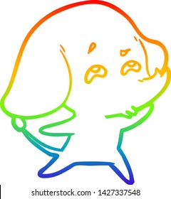 desenho de linha de gradiente arco-íris de um elefante de desenho animado lembrando
