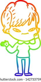 rainbow gradient line drawing of a cartoon happy woman