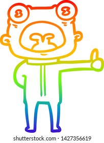 rainbow gradient line drawing of a cartoon weird alien communicating