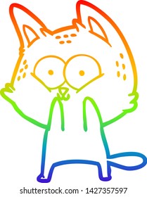 rainbow gradient line drawing of a cartoon cat