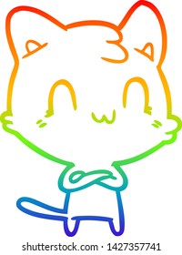 rainbow gradient line drawing of a cartoon happy cat