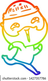 rainbow gradient line drawing of a cartoon happy bearded man