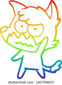 dibujo de una línea de degradado de arco iris de un zorro molesto de dibujos animados
