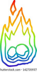 rainbow gradient line drawing of a cartoon spooky burning halloween coals