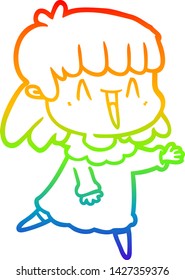 rainbow gradient line drawing of a cartoon woman