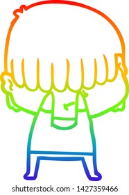 Regenbogen-Farbverlauf-Linie Zeichnung eines Cartoon-Jungen mit unordentem Haar