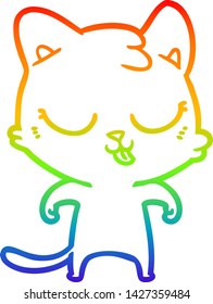 dibujo de una línea de gradiente de arco iris de un gato de dibujos animados