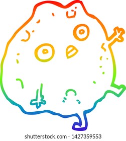 rainbow gradient line drawing of a cartoon rock falling