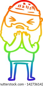rainbow gradient line drawing of a cartoon man with beard