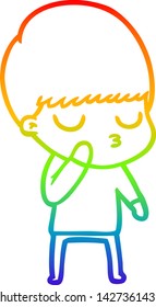 rainbow gradient line drawing of a cartoon calm boy