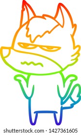 dibujo de una línea degradada de arcoiris de un lobo fastidiado