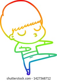 dibujo de una línea de gradiente de arco iris de un niño tranquilo de caricatura