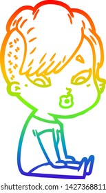 Regenbogen-Farbverlauf-Zeichnung eines Cartoons überrascht Mädchen
