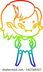rainbow gradient line drawing of a cartoon friendly vampire girl
